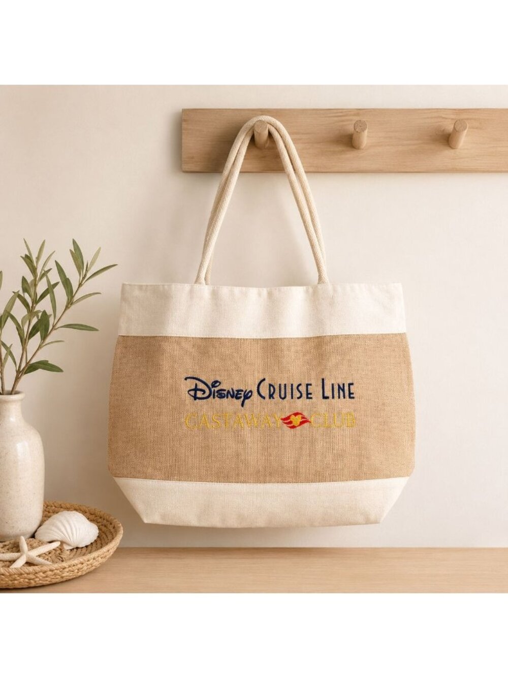 Disney Cruise Line Tote Bag Castaway Club Burlap Canvas Beach Travel Retired